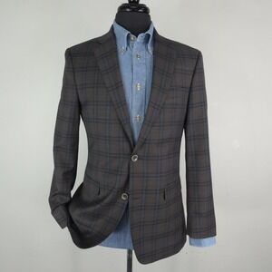 Tommy Hilfiger Blazer Mens 38R Brown Plaid Wool Blend Stretch Sport Coat Jacket